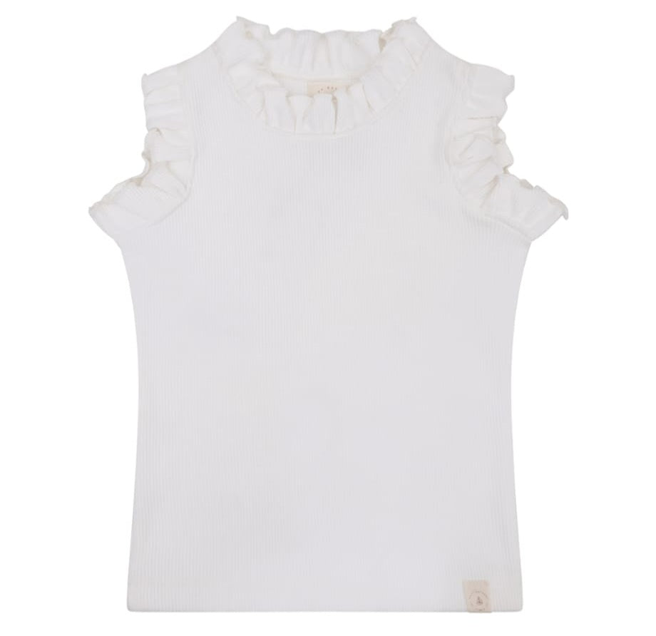 Top Ruffle White Rib