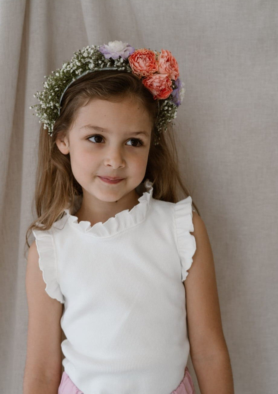 Top Ruffle White Rib
