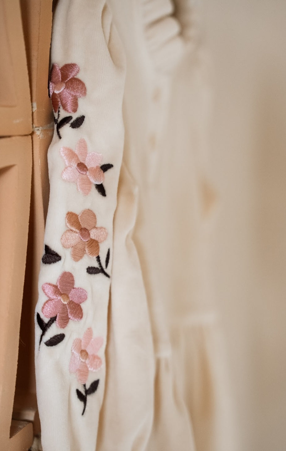 Dress Almond Velvet Broderie Flowers