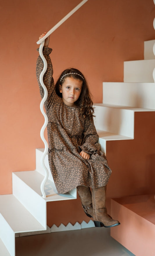 Dress Ruffle Leopard Brown Flower