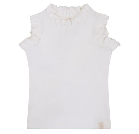 Top Ruffle White Rib